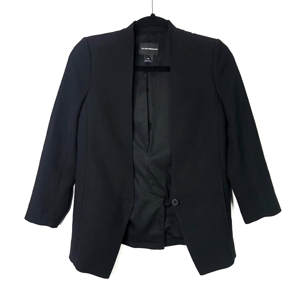 Club Monaco Classic Structured Blazer One Button Lined Career Black Size 00